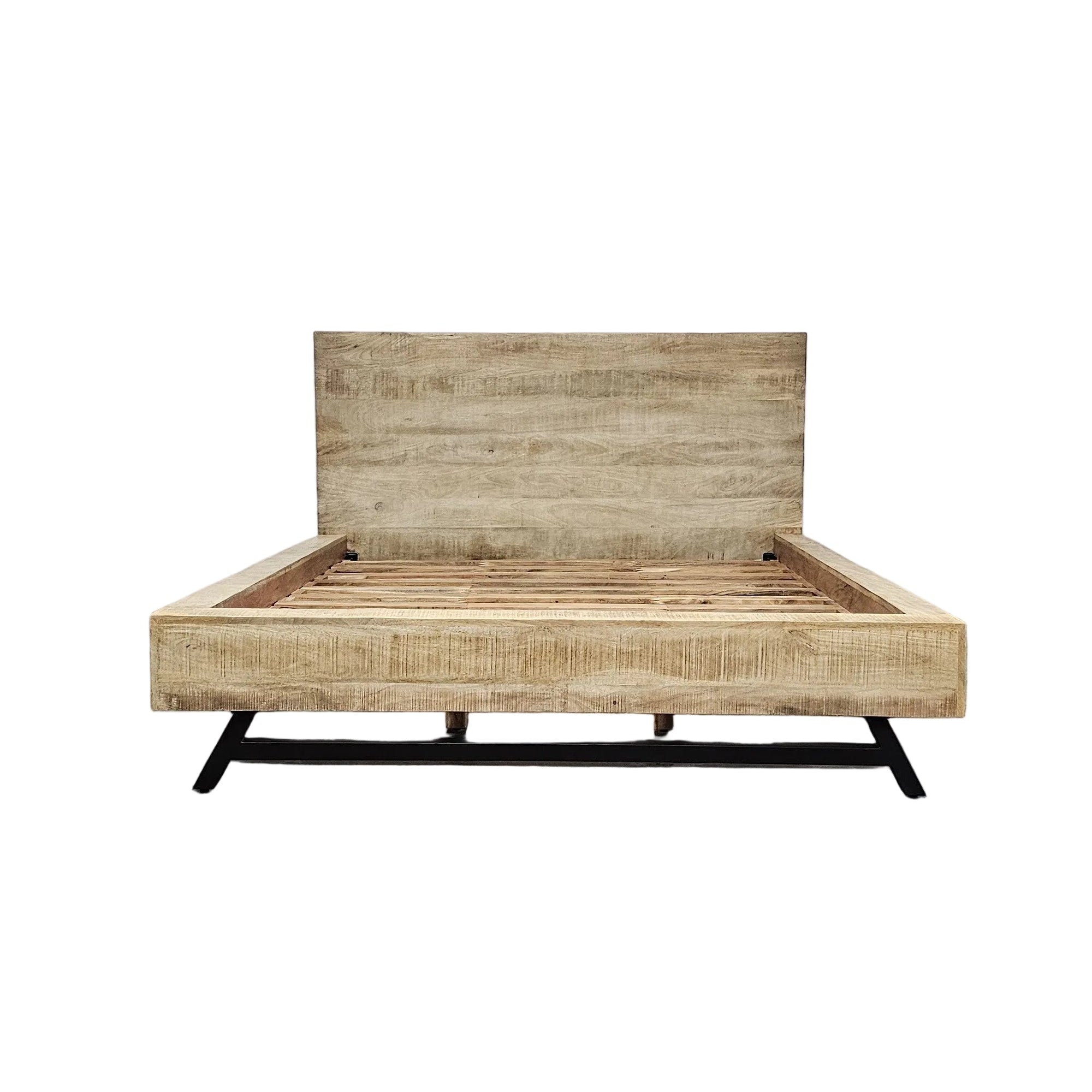 Cadre de Lit Queen | Bois massif de manguier & acier