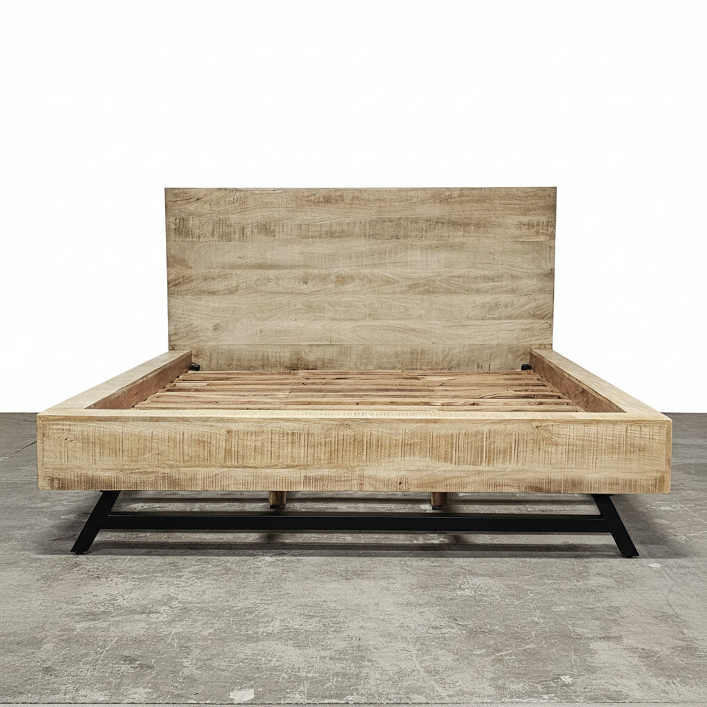 Cadre de Lit Queen | Bois massif de manguier & acier