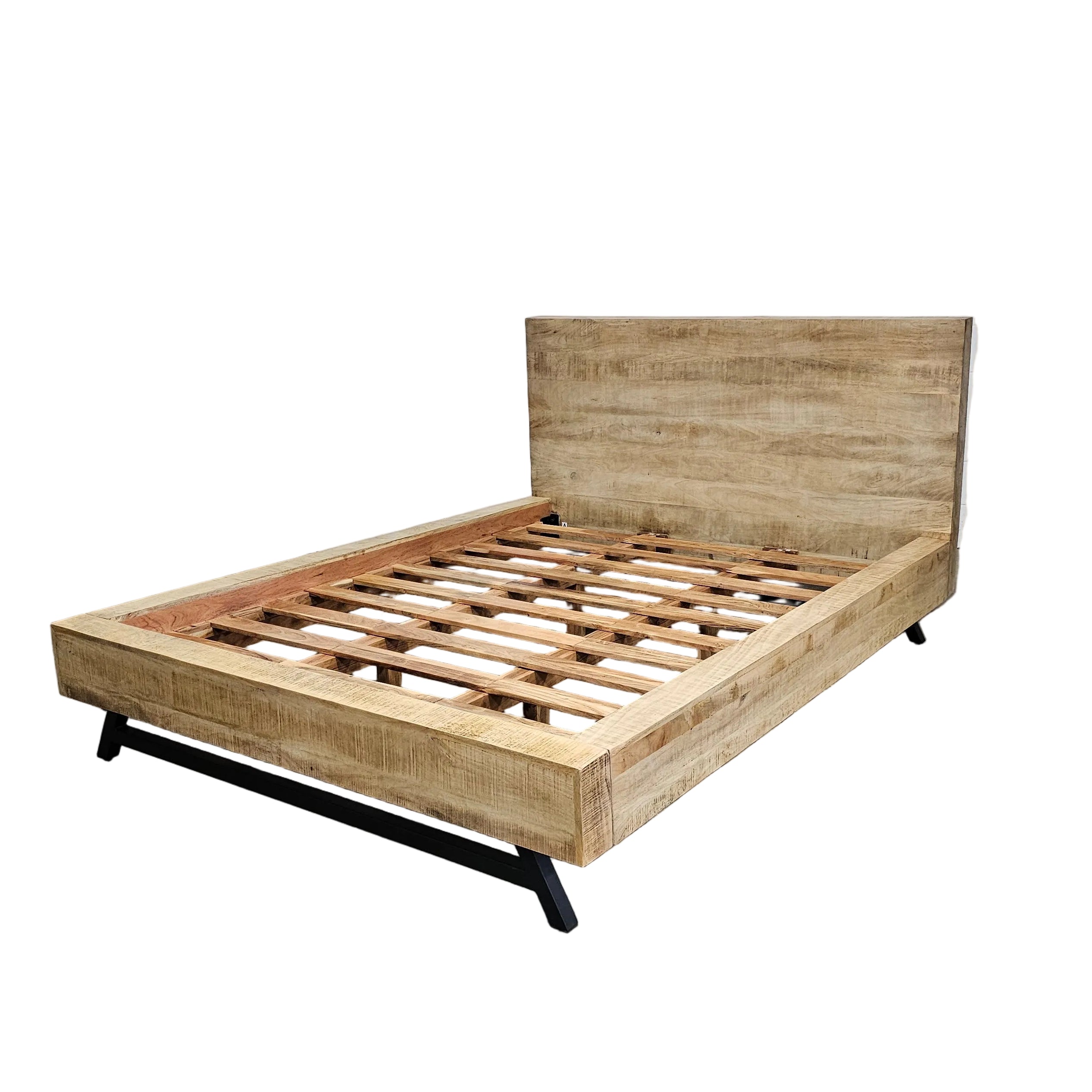 Cadre de Lit Queen | Bois massif de manguier & acier