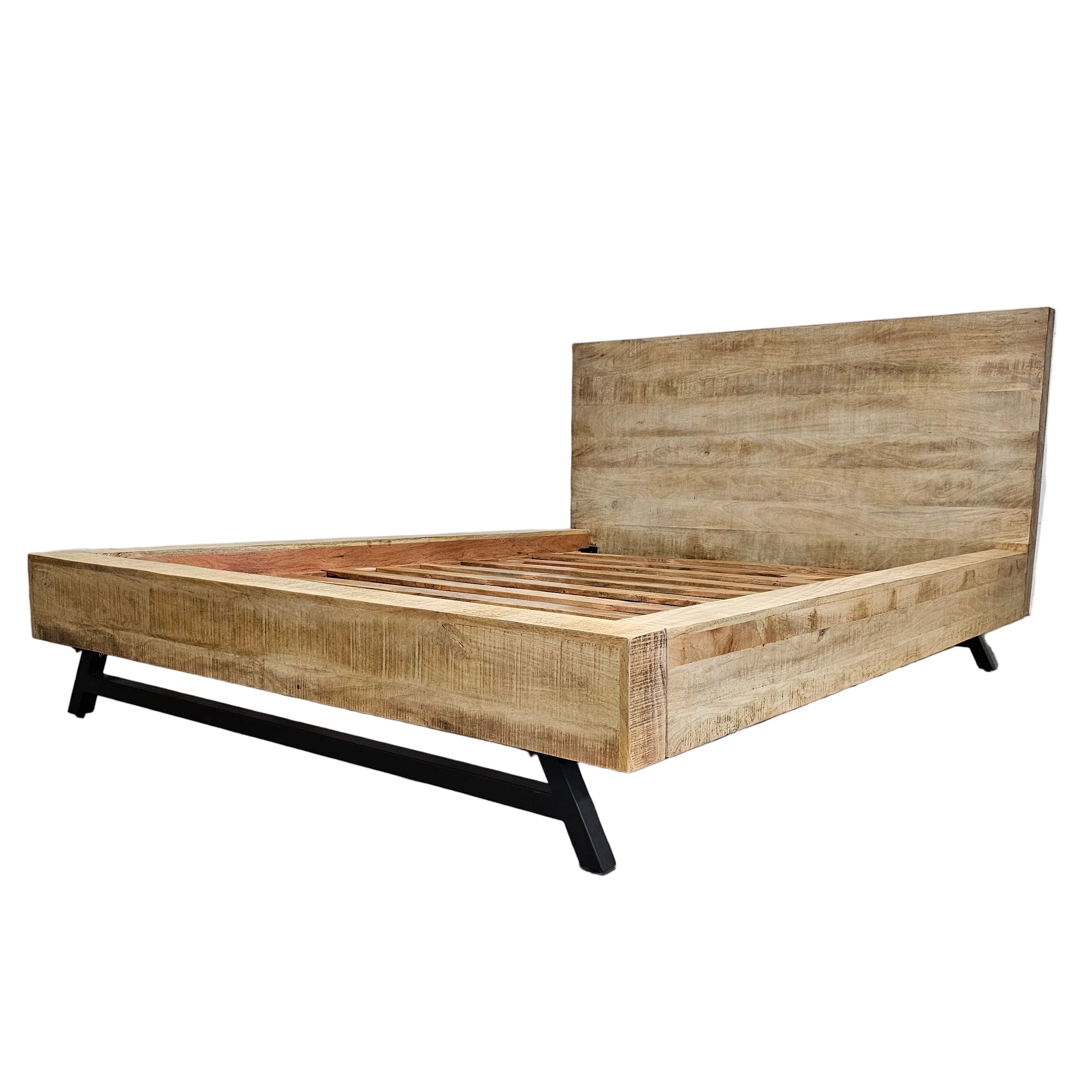 Cadre de Lit Queen | Bois massif de manguier & acier