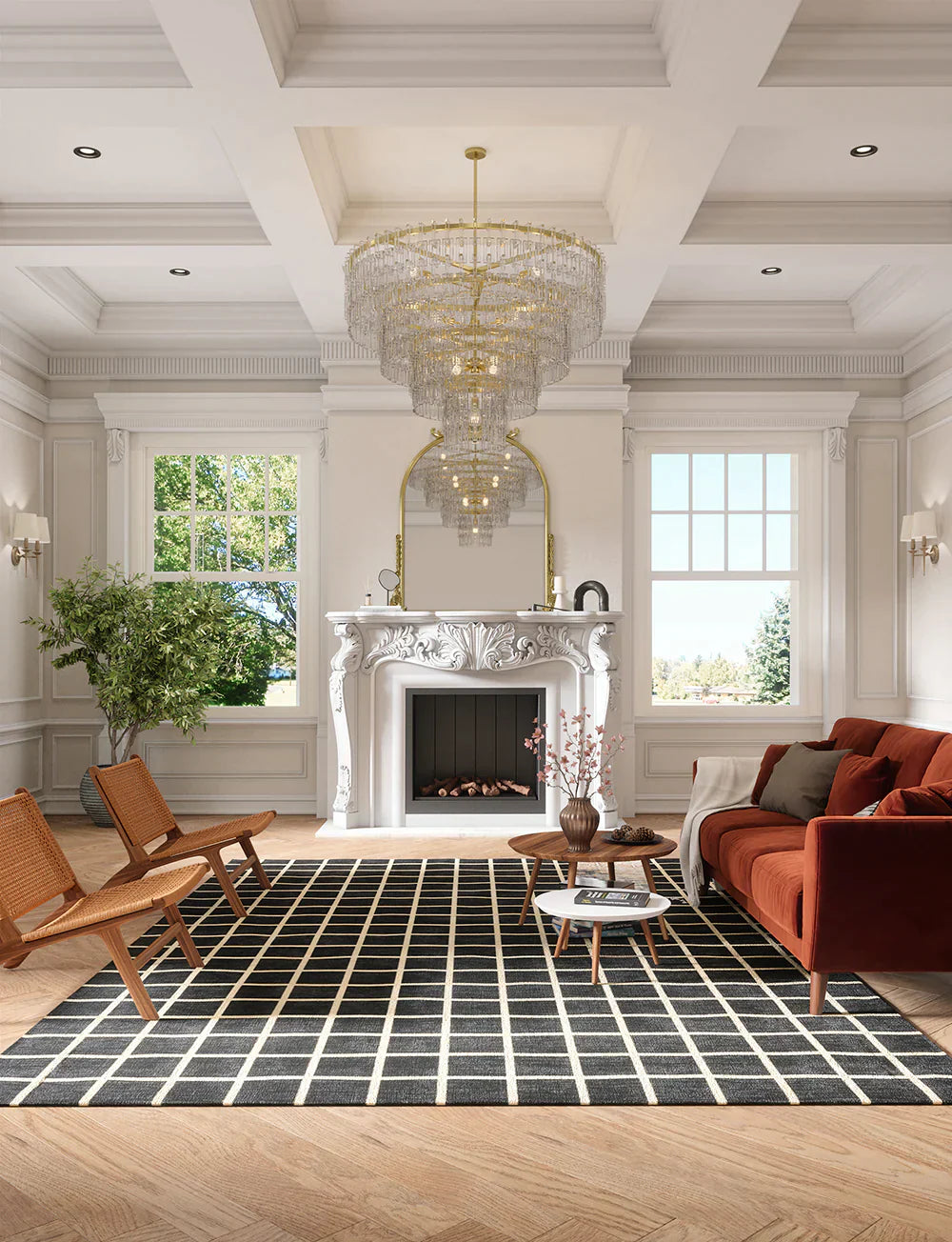 Tapis Caper Noir & Naturel à Carreaux | Design Moderne