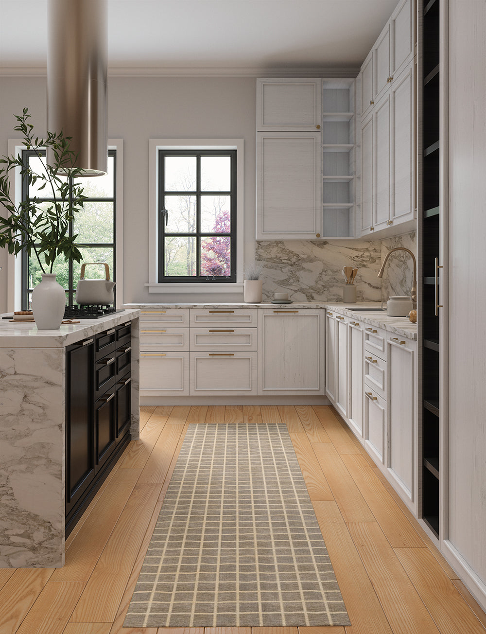 Tapis Caper beige naturel | Motif à carreaux moderne