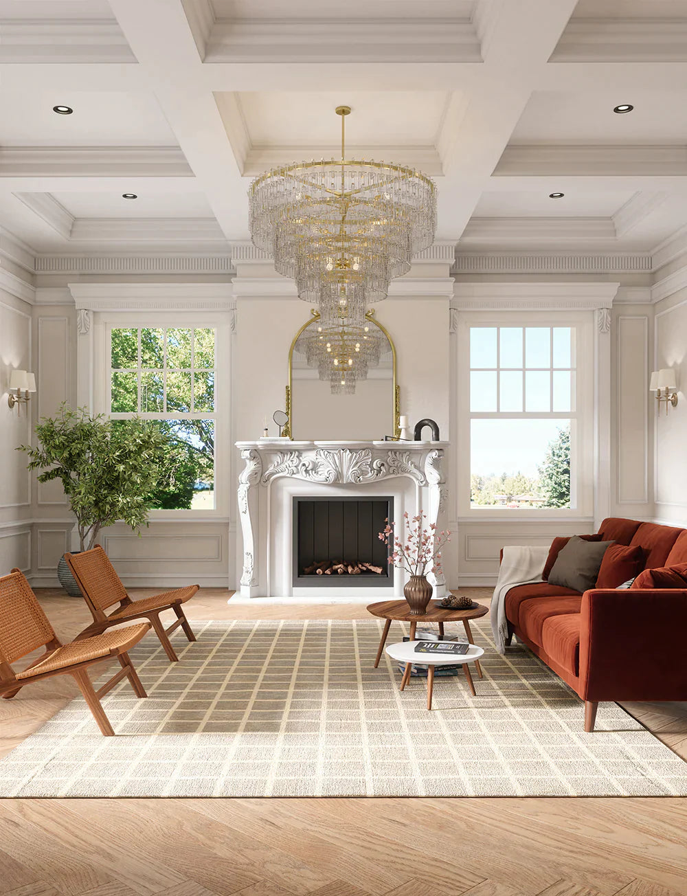 Tapis Caper beige naturel | Motif à carreaux moderne