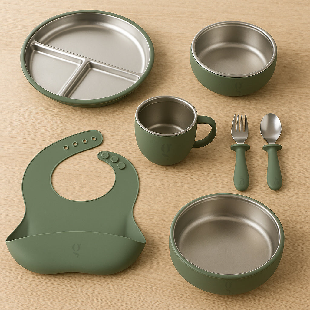 Ensemble repas 7 pièces en silicone et acier inoxydable pour enfant