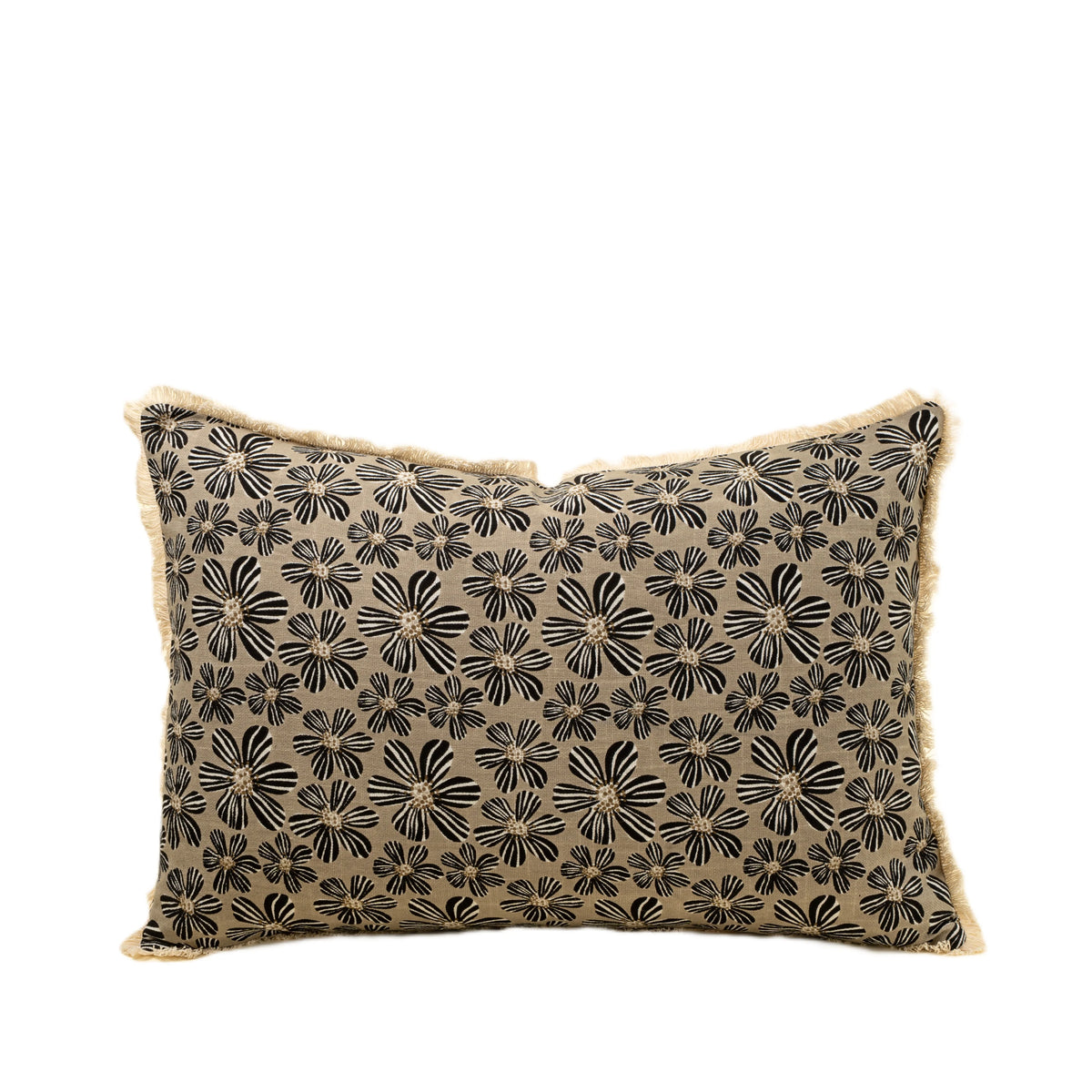 Coussin décoratif Daisy Play noir et gris à motif de marguerite