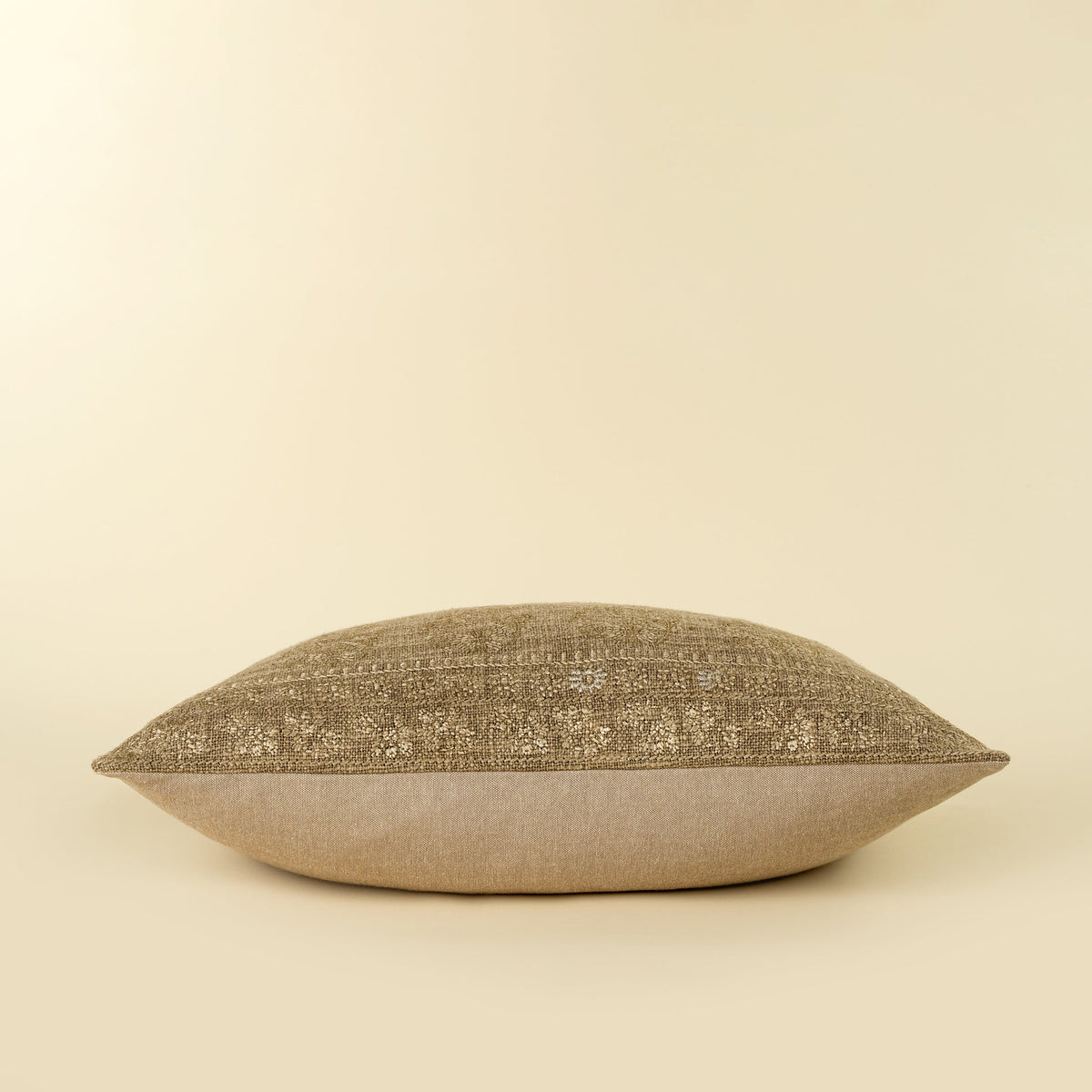 Nisha Embroidered Cushion | Textured Cotton | Sage | 16 × 24 in