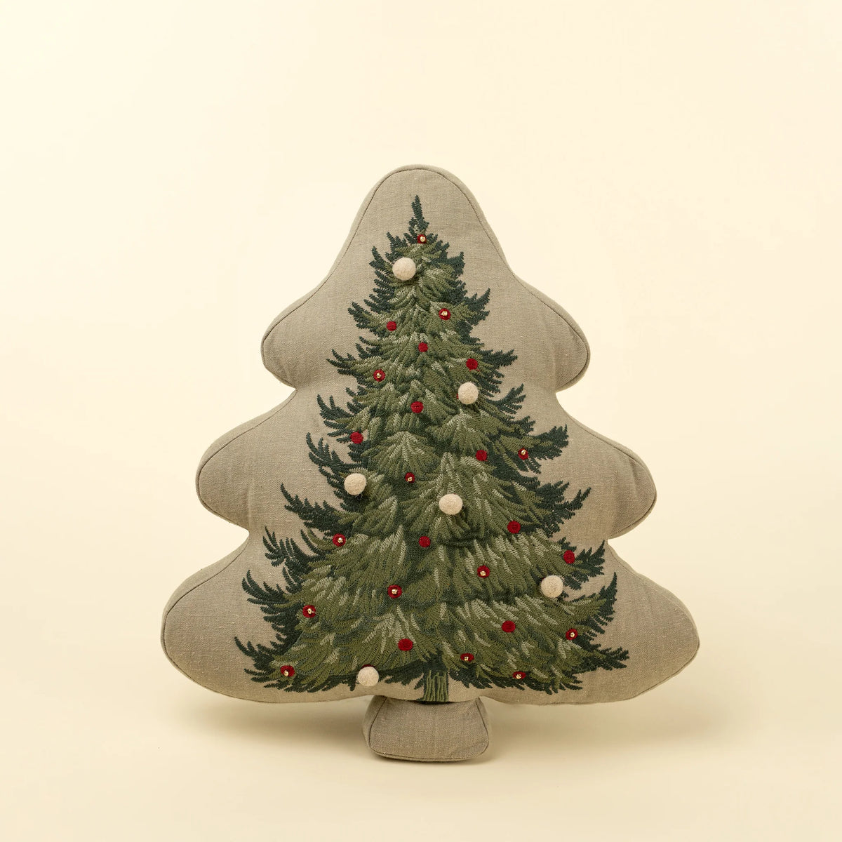 Coussin sapin de Noël | Broderies décoratives | 17 x 15 po