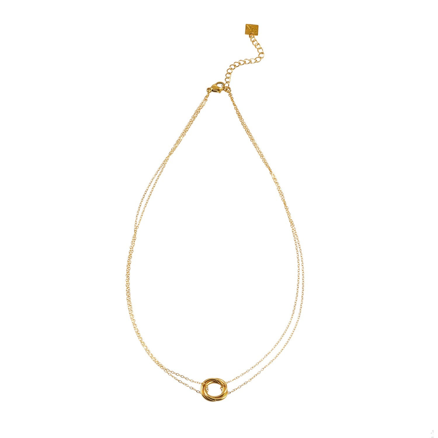 Collier double chaîne Elvira doré | Pendentif 3 anneaux entrelacés