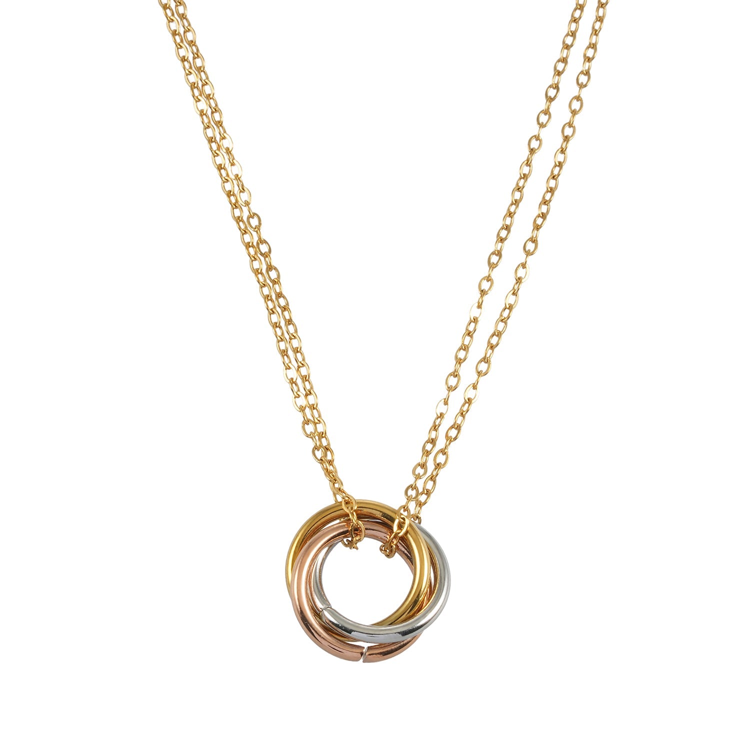 Collier double chaîne Elvira avec pendentif trois anneaux entrelacés