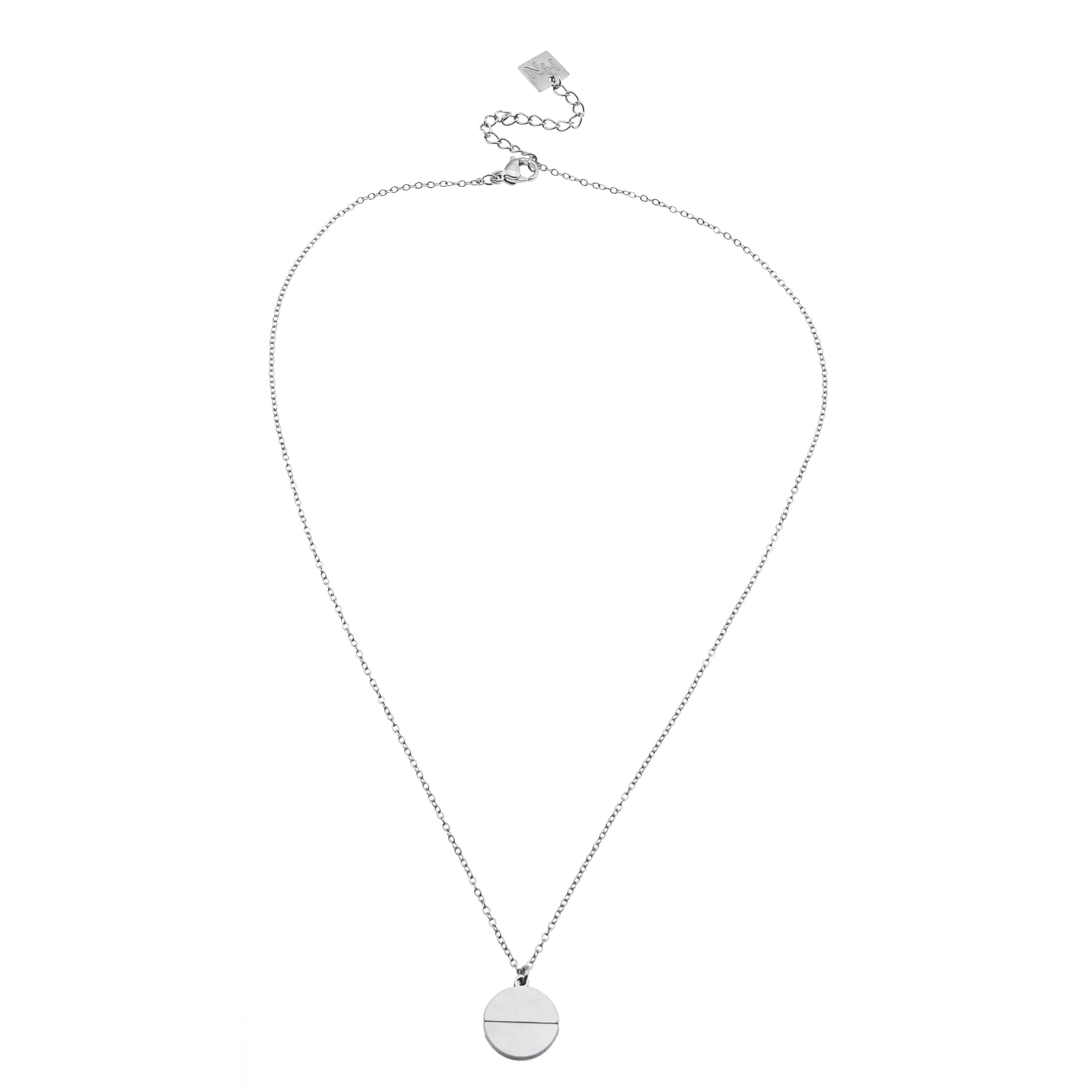 Collier Emersyn argenté | Pendentif rond minimaliste en métal et nacre