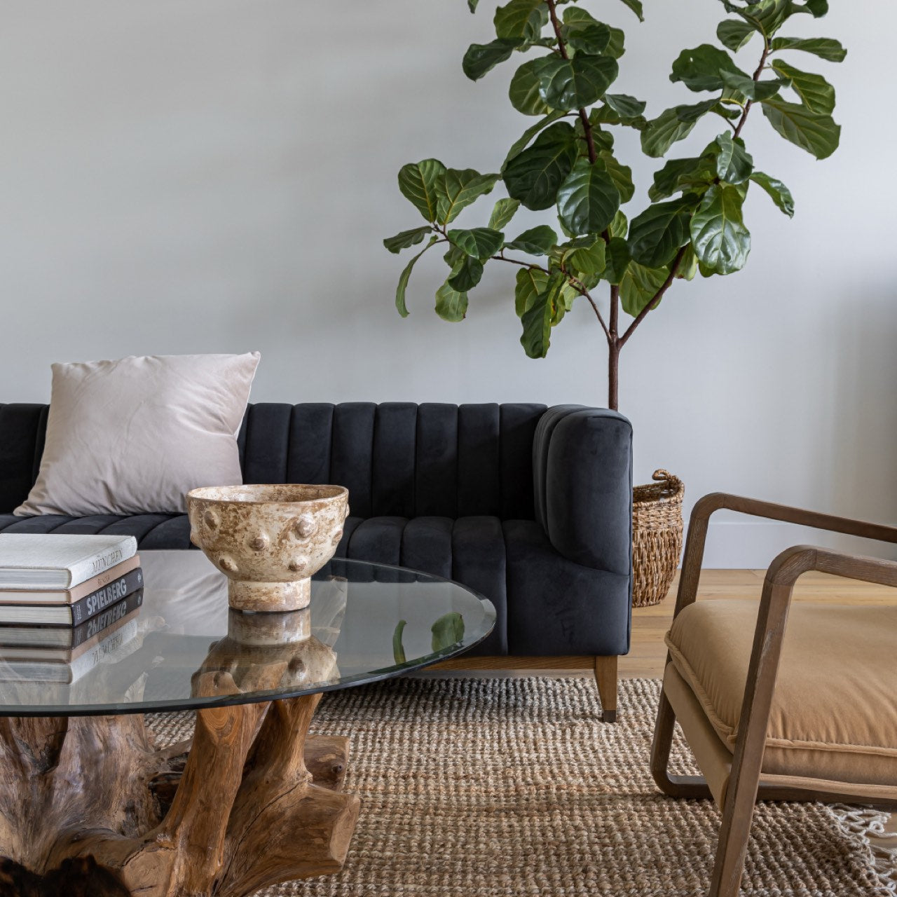 Canapé condo Elliot en velours | Gris fumé