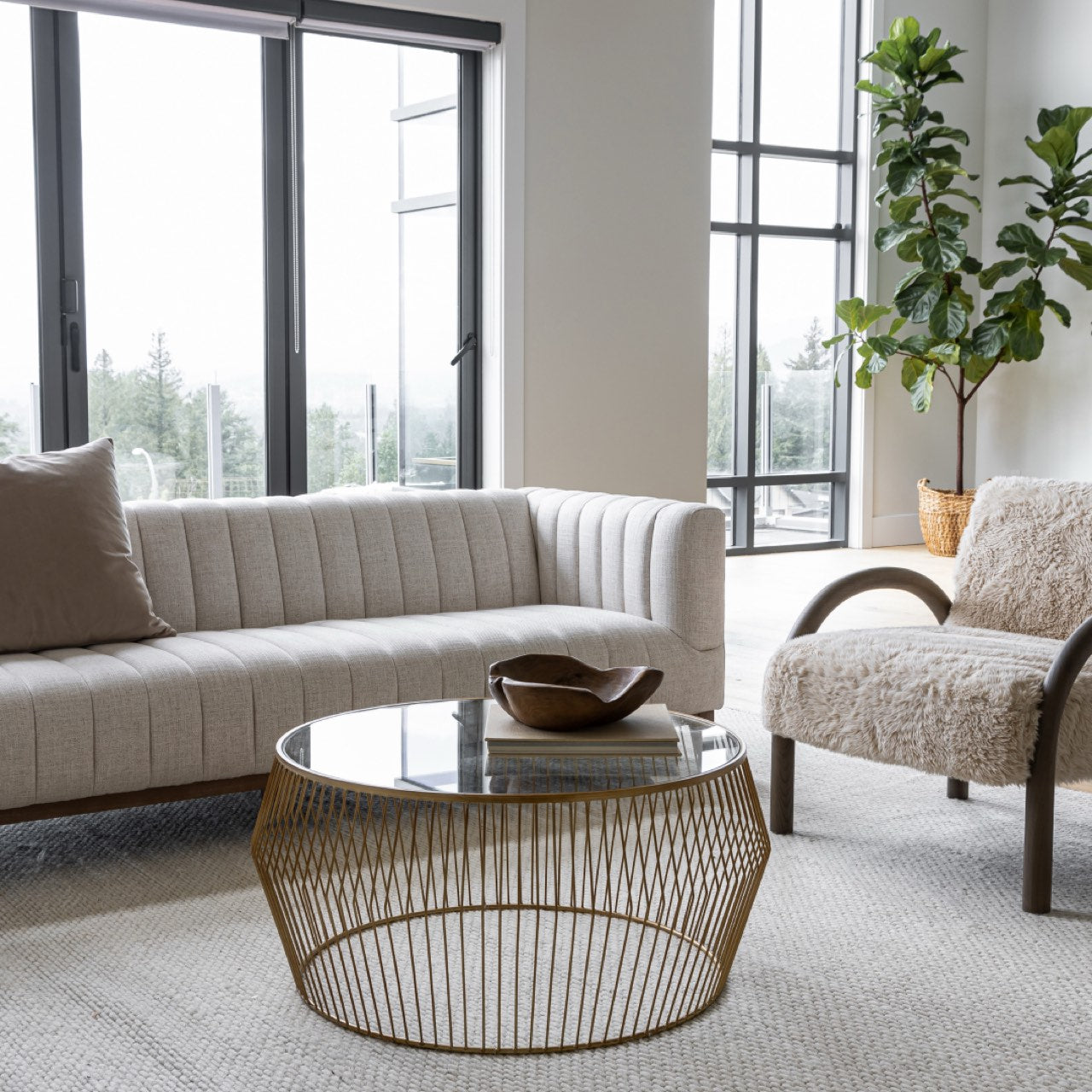 Canapé Elliot en velours | 3 places | Crème