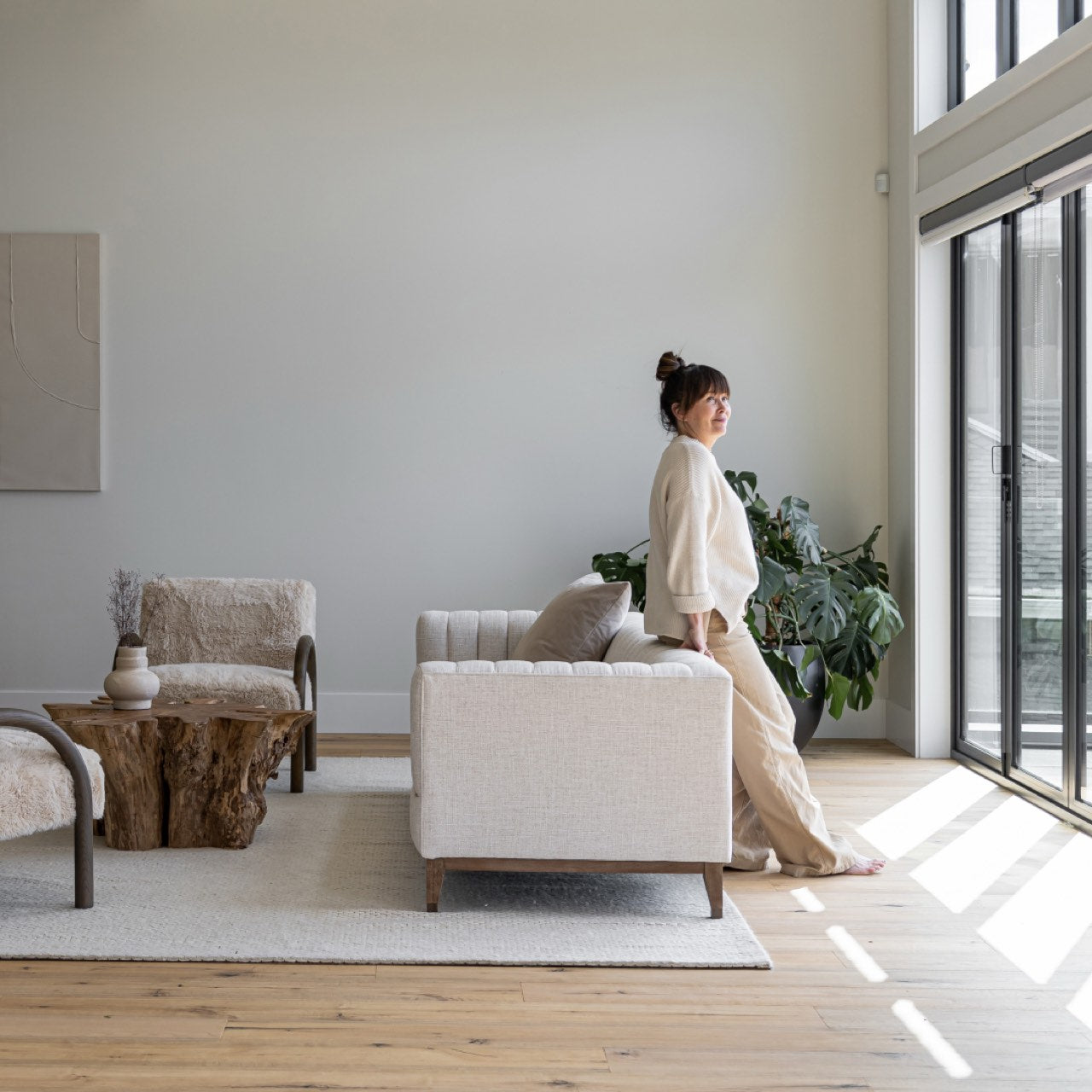 Canapé Elliot en velours | 3 places | Crème