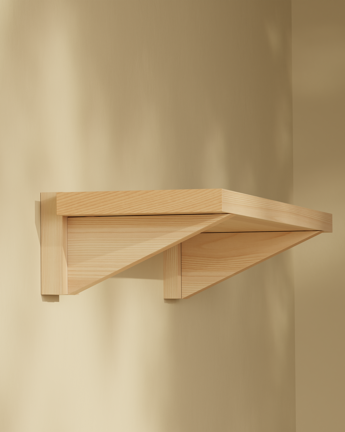 Étagère murale en bois clair, tablette flottante avec superposition latérale