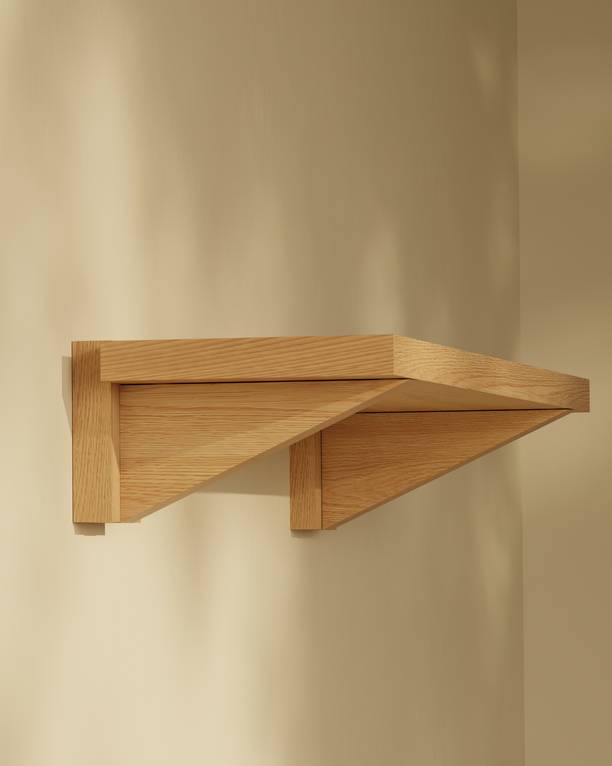 Étagère murale en bois clair, tablette flottante à supports latéraux