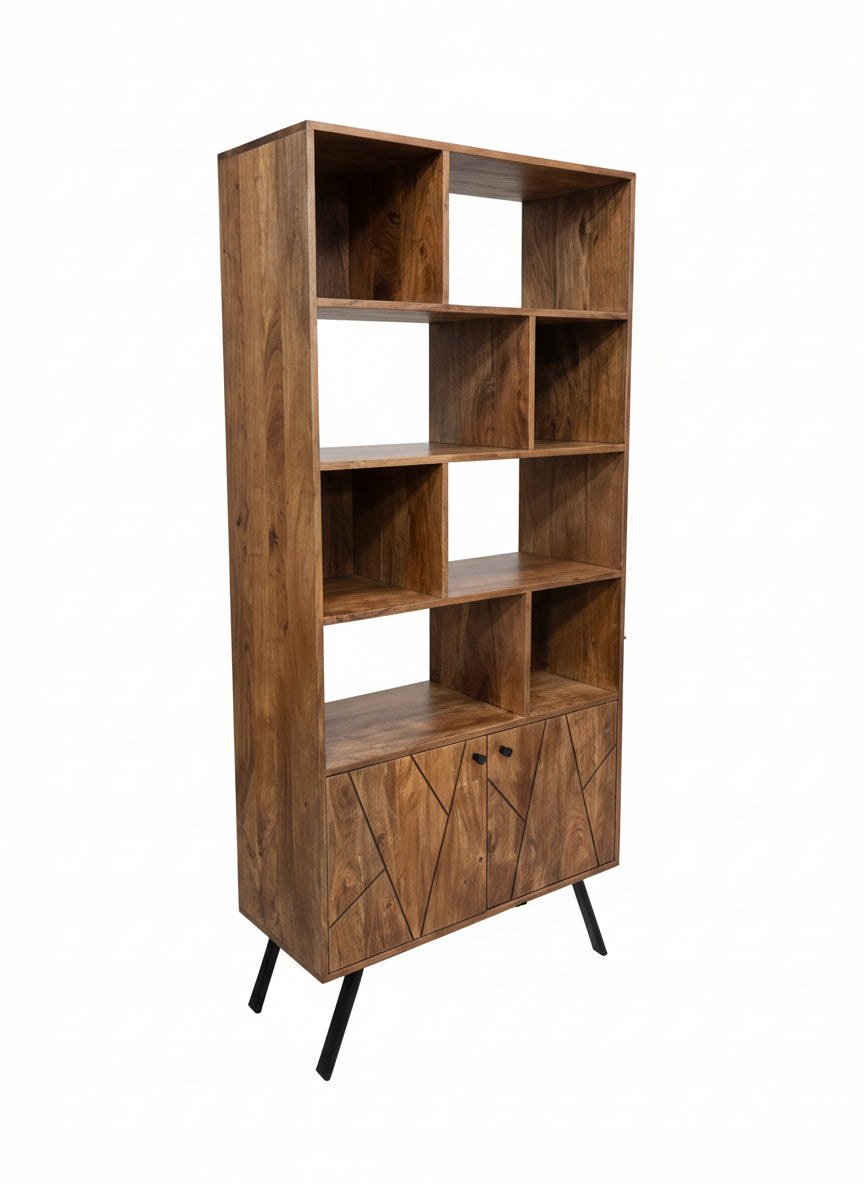 Étagère Mid-Century en bois d’acacia | 2 portes