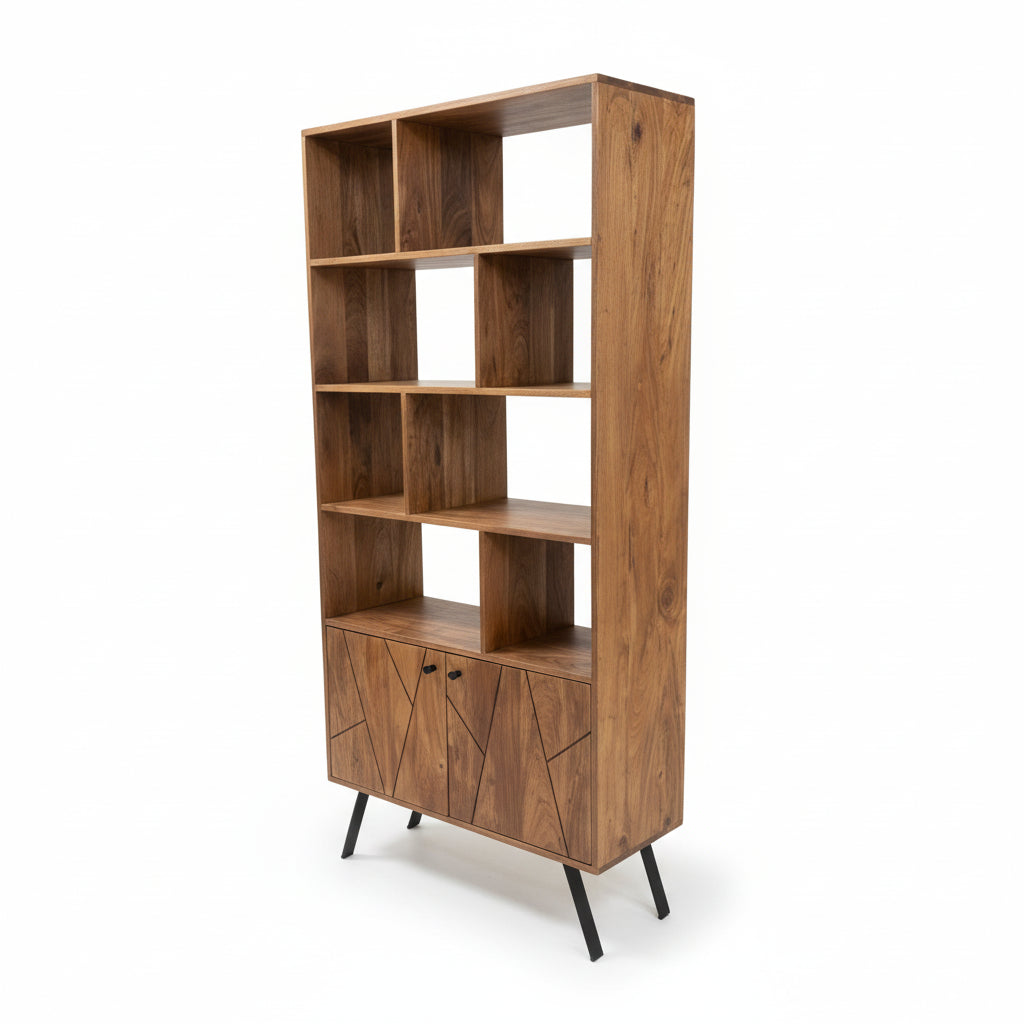 Étagère Mid-Century en bois d’acacia | 2 portes