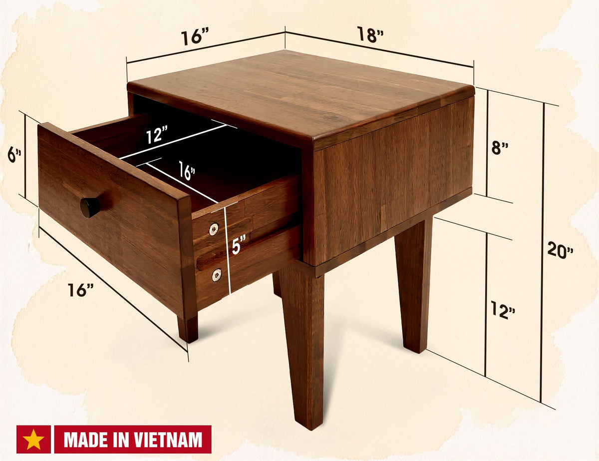 Table de chevet Sofia en bois massif | 1 tiroir | FSC® | Finition artisanale