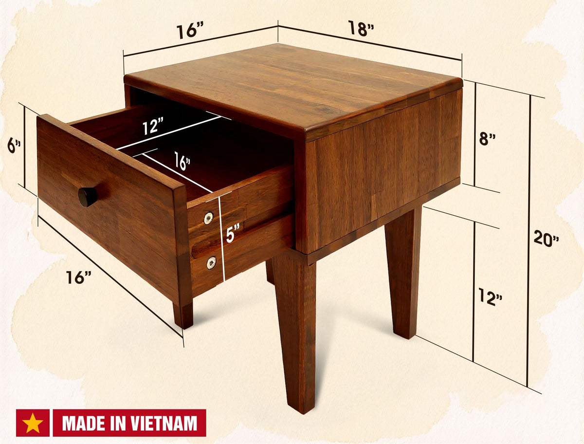 Table de chevet Sofia en bois massif | 1 tiroir | FSC® | Finition artisanale
