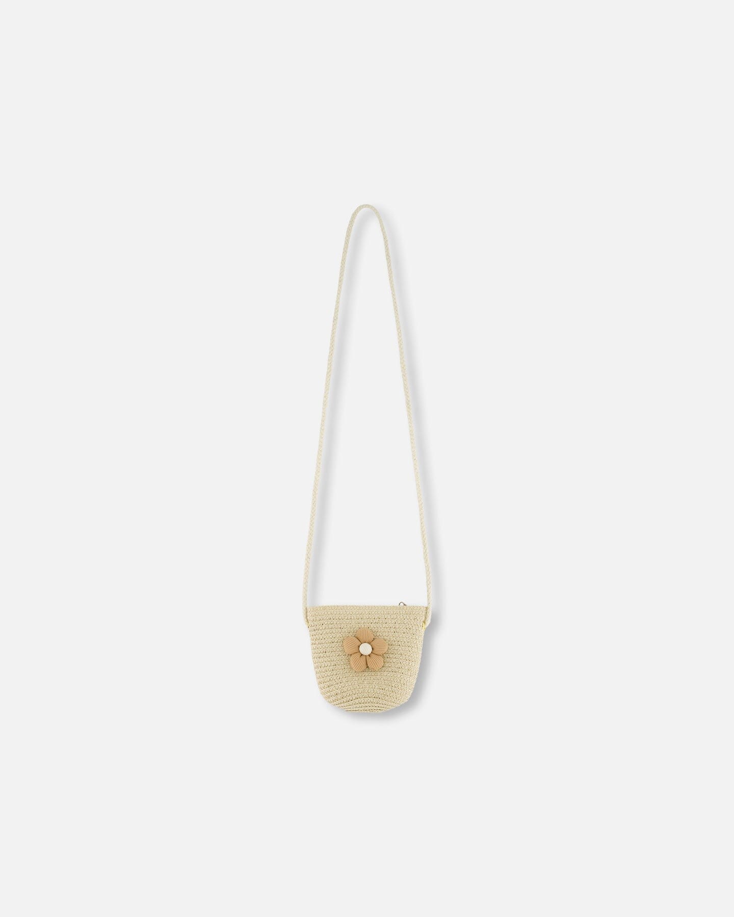 Sac en paille beige pour enfant avec fleur et bandoulière tressée Deux par Deux
