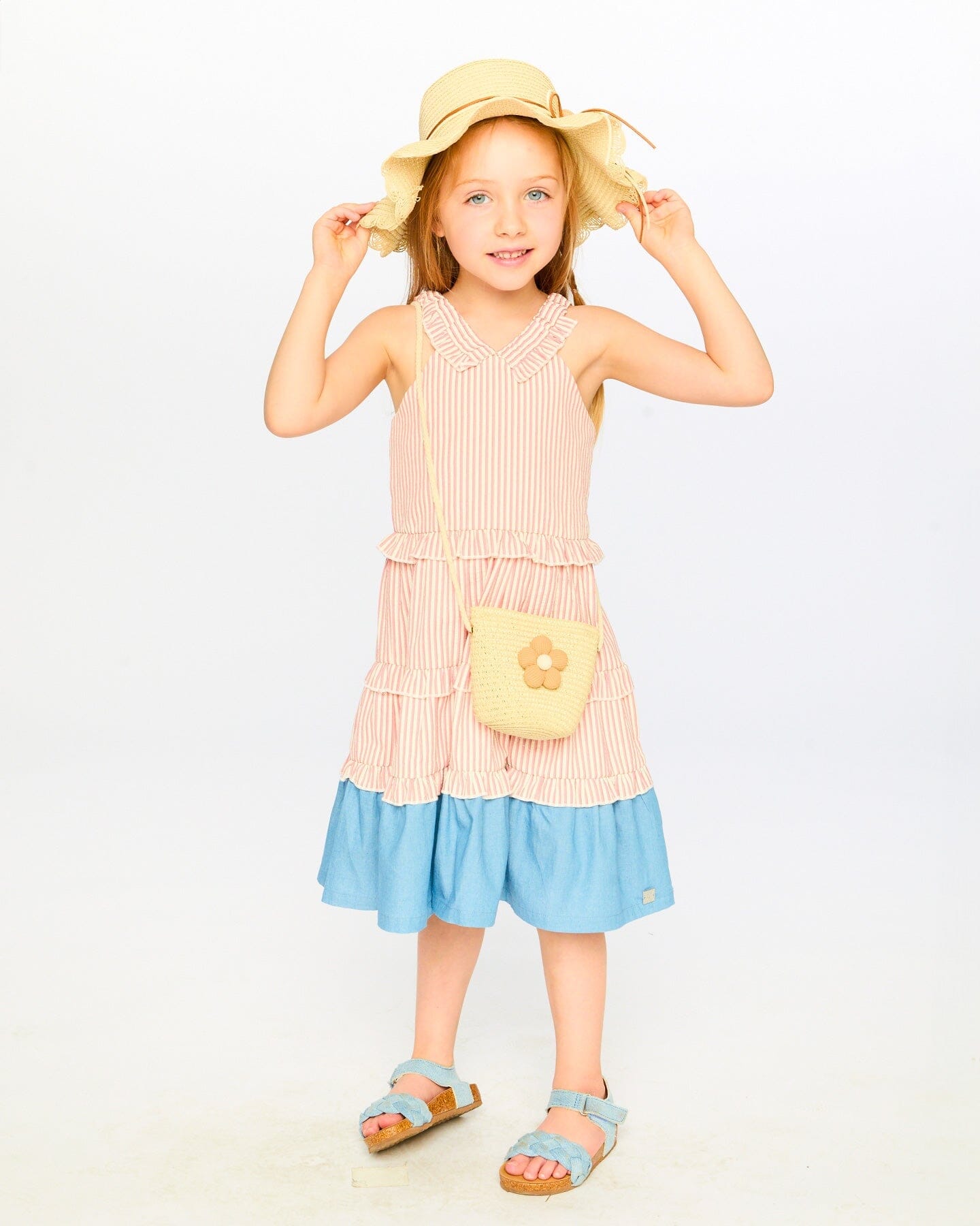 Sac à main en paille beige avec fleur pour enfant | Bandoulière tressée