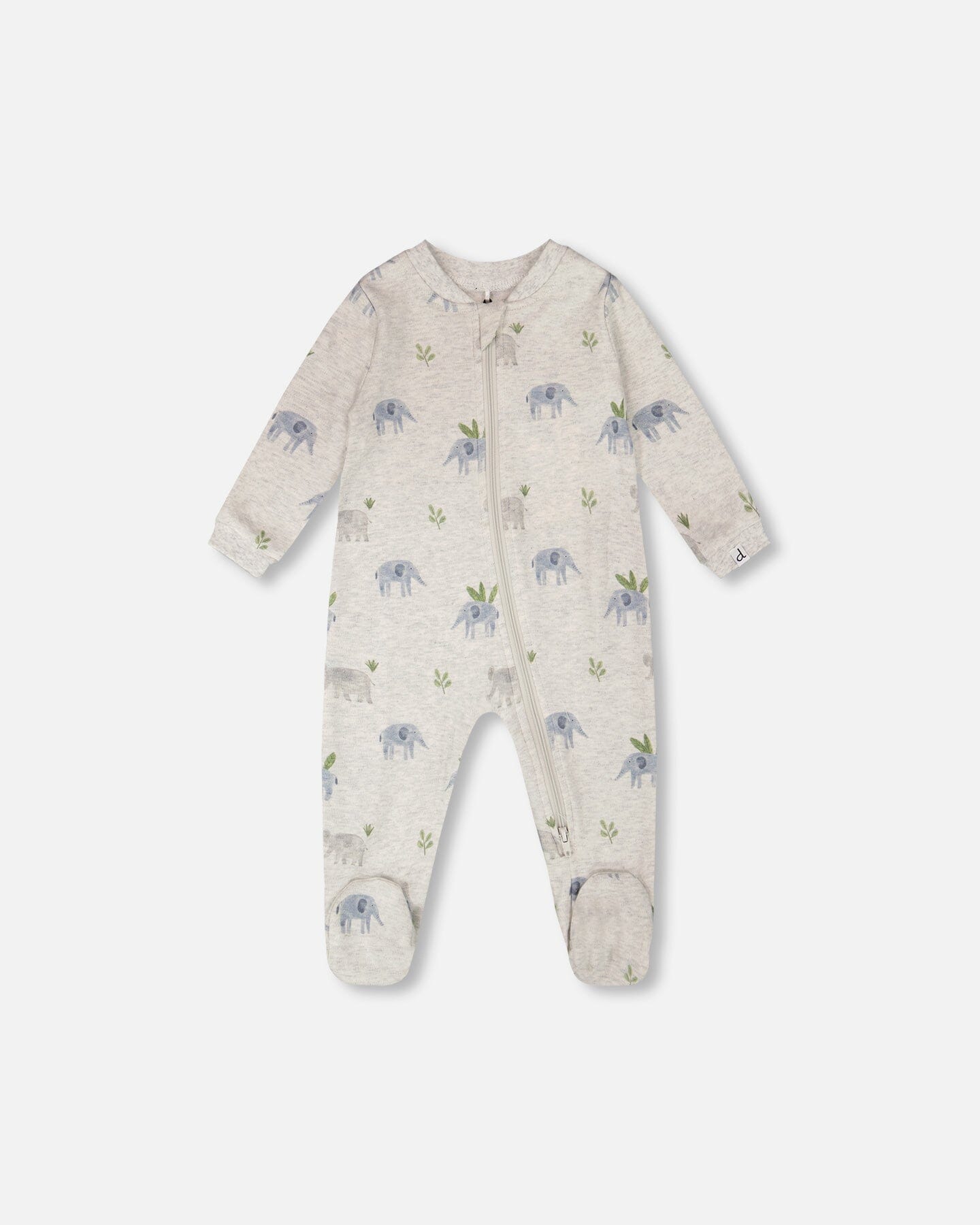 Pyjama une-pièce bébé gris en coton biologique avec imprimé éléphant Deux par Deux