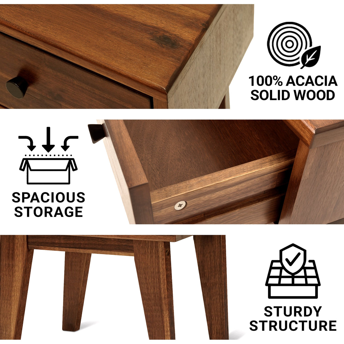 Table de chevet Sofia en bois massif | 1 tiroir | FSC® | Finition artisanale