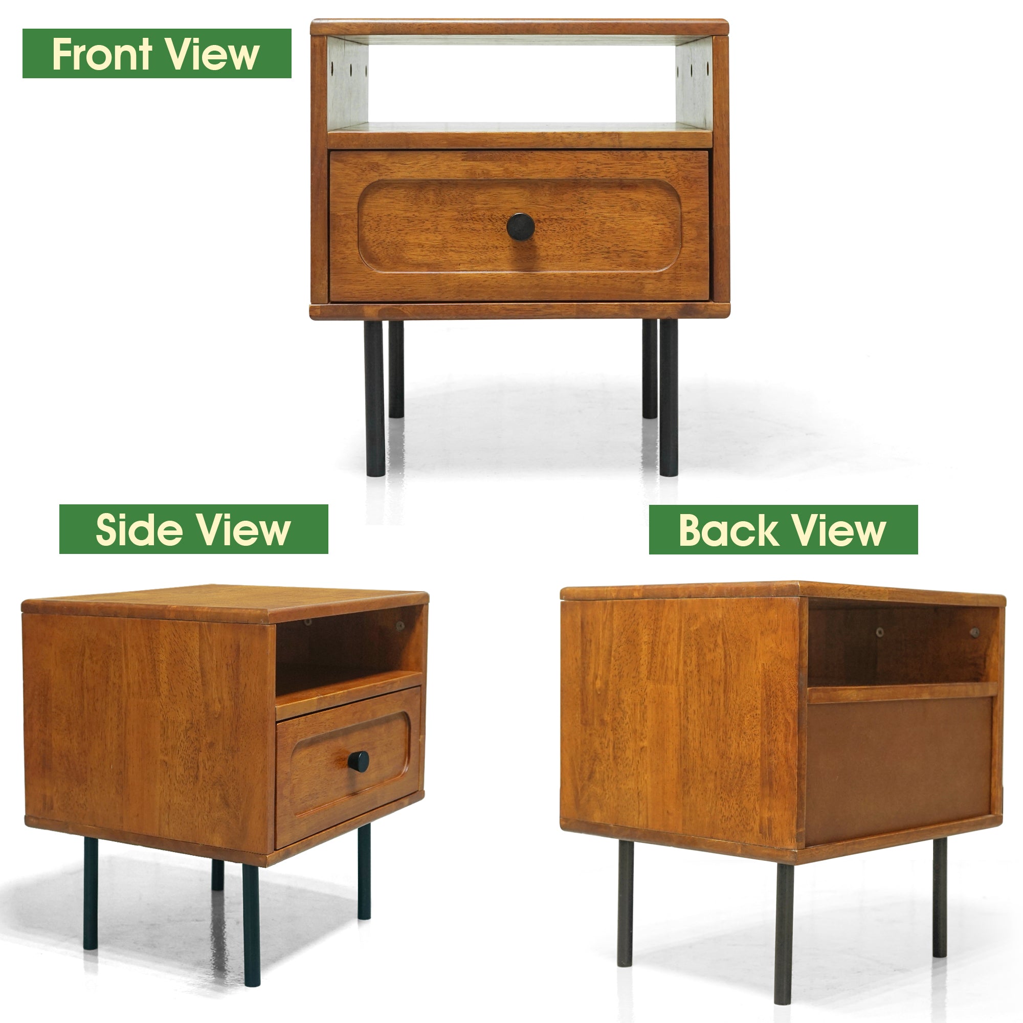 Table de chevet Savana en bois massif | 1 tiroir | Style mid-century moderne