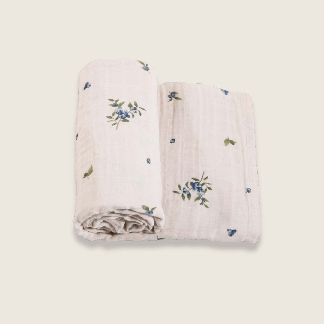Couverture d’emmaillotage en mousseline de coton biologique | Bleuet