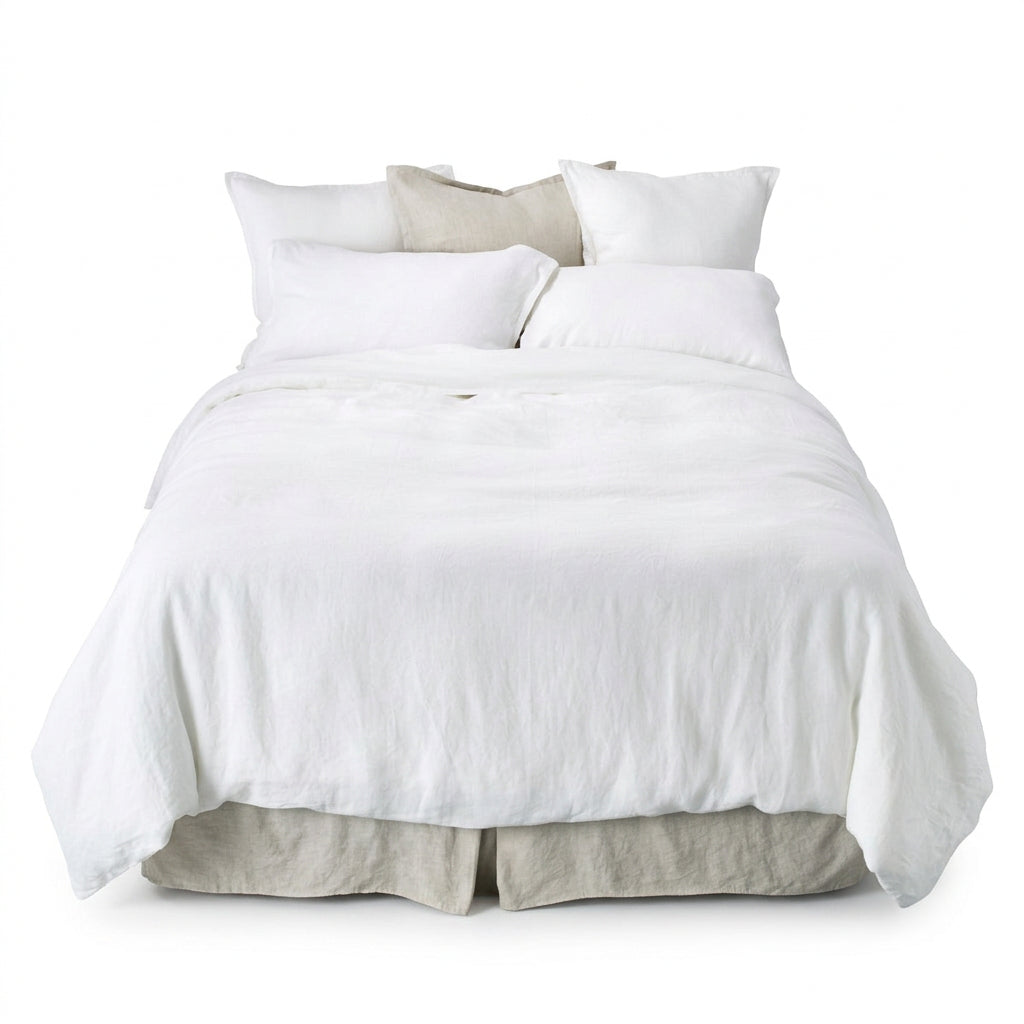 Housse de couette en lin blanc, texture froissée, avec housses d’oreiller