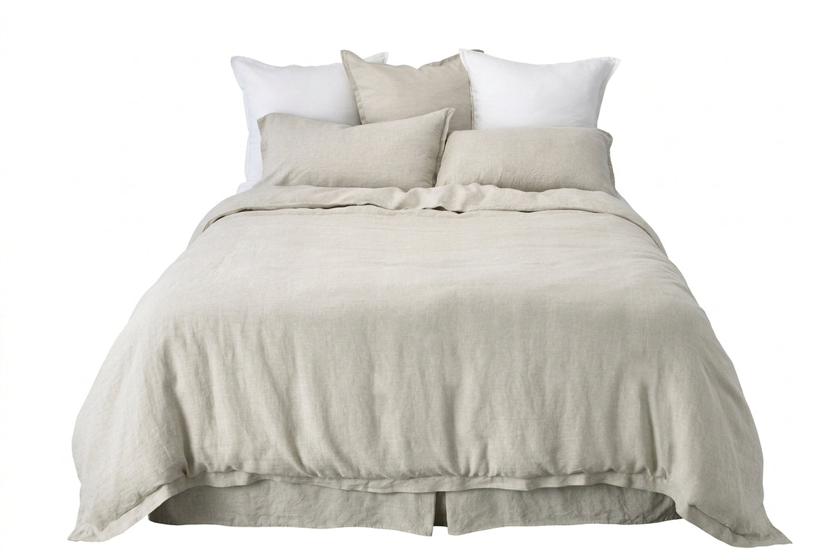 Housse de couette en lin naturel beige, avec deux taies assorties
