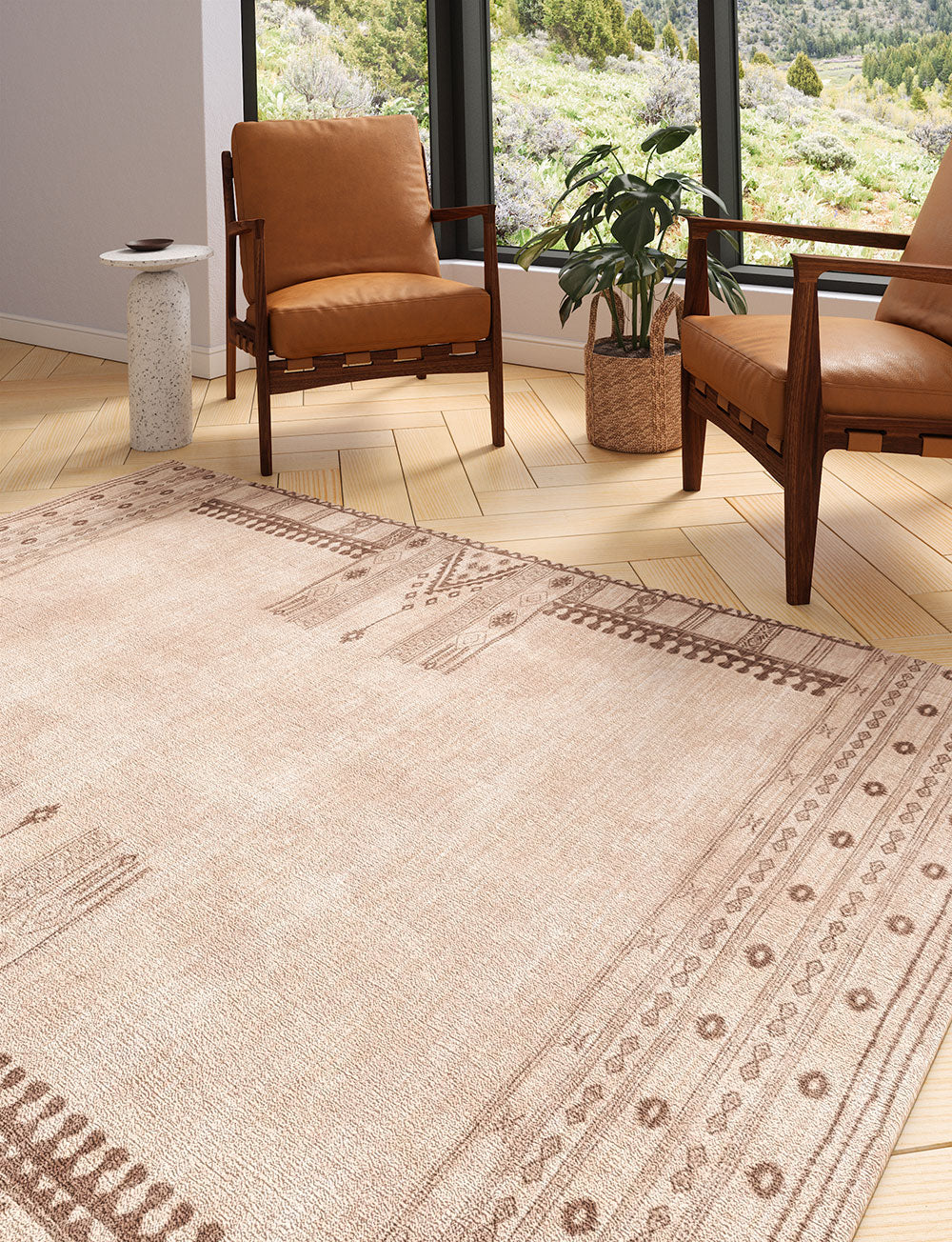 Tapis Mazela beige naturel & brun | Inspiration persane minimaliste