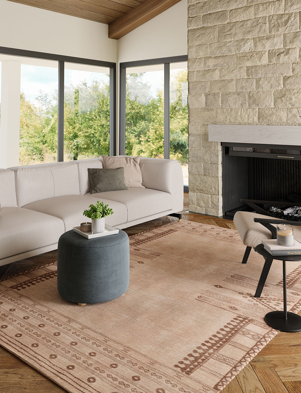 Tapis Mazela beige naturel & brun | Inspiration persane minimaliste