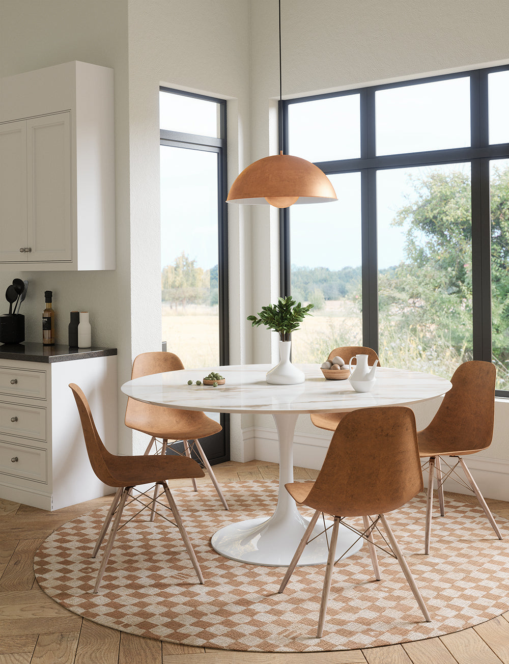 Tapis Metro à carreaux beige naturel & corail | Inspiration marocaine minimaliste