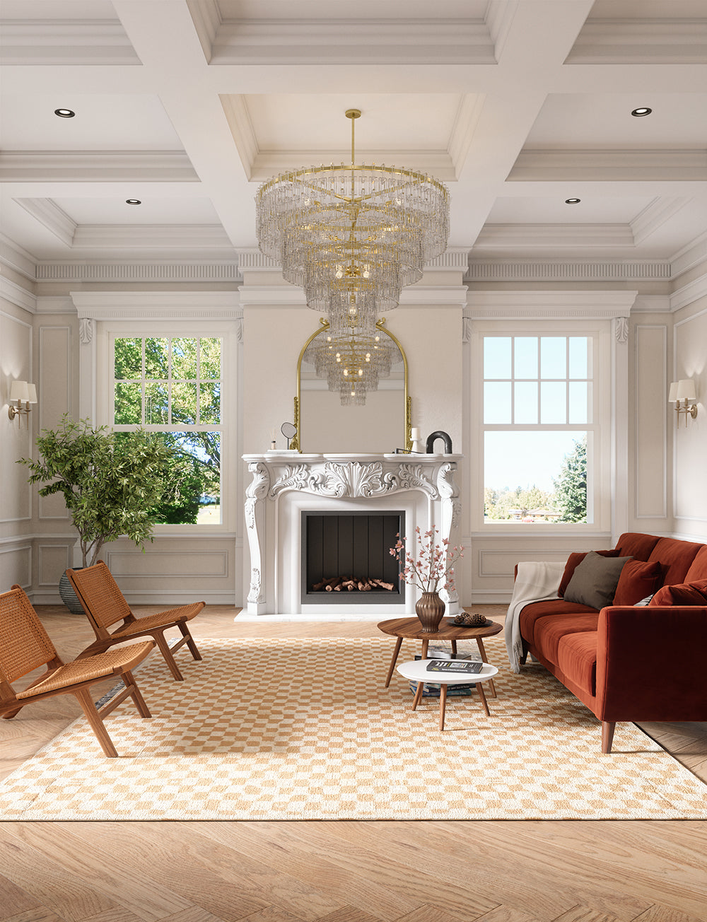 Tapis Metro à carreaux beige naturel & corail | Inspiration marocaine minimaliste