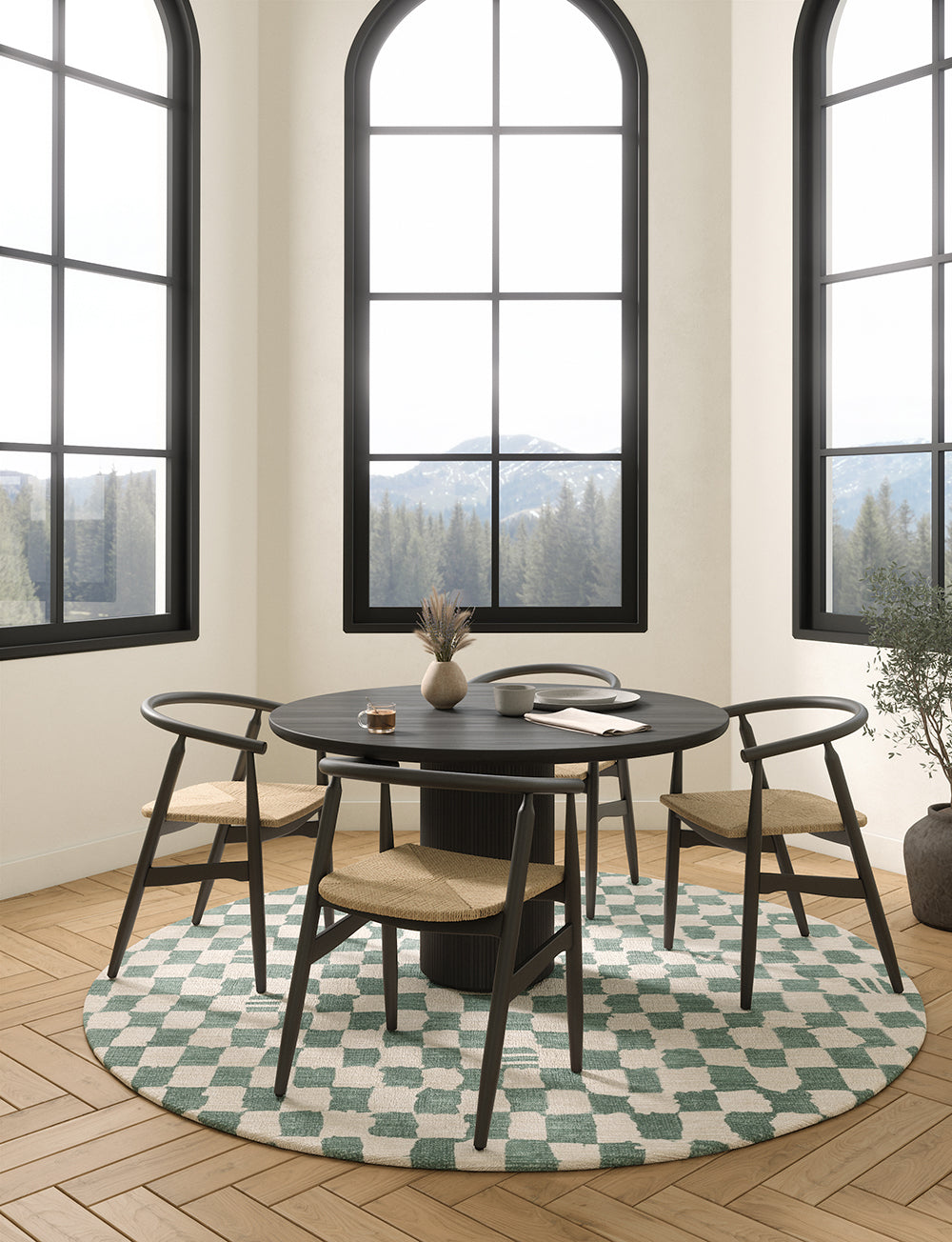 Tapis Metro Vert Ardoise & Blanc | Motif Marocain à Carreaux