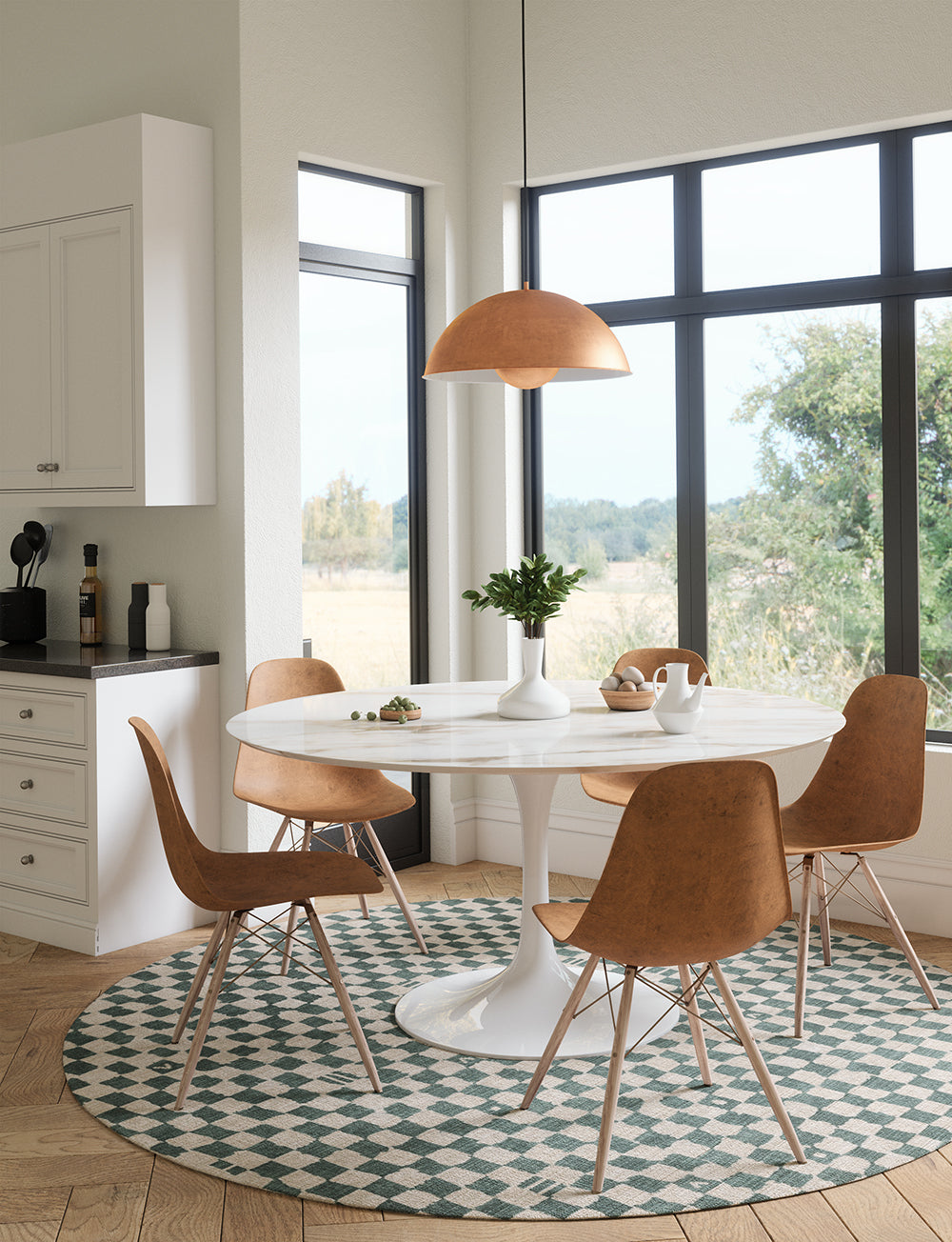 Tapis Metro Vert Ardoise & Blanc | Motif Marocain à Carreaux