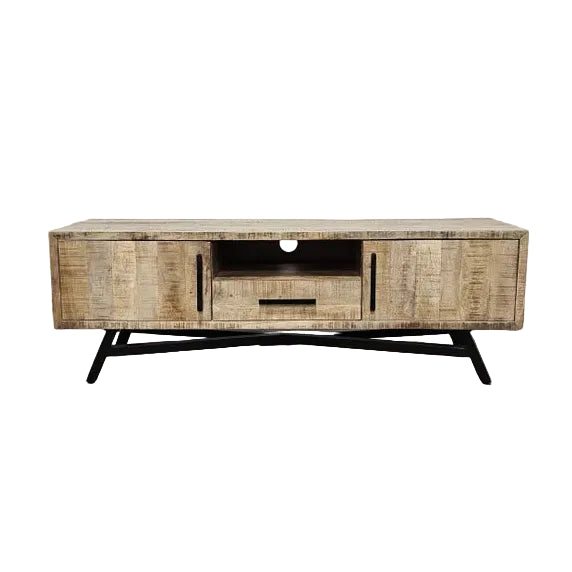 Console média en bois de manguier brut | Piètement en acier noir