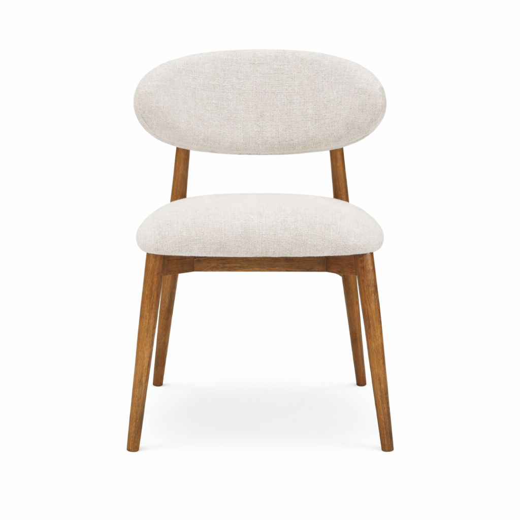 Chaise de salle a manger Molti tissu lin design naturel bois massif sur fond blanc