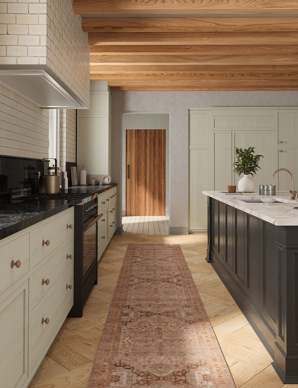 Tapis Ozana Naturel | Motif Persan Beige, Jaune & Vert Menthe