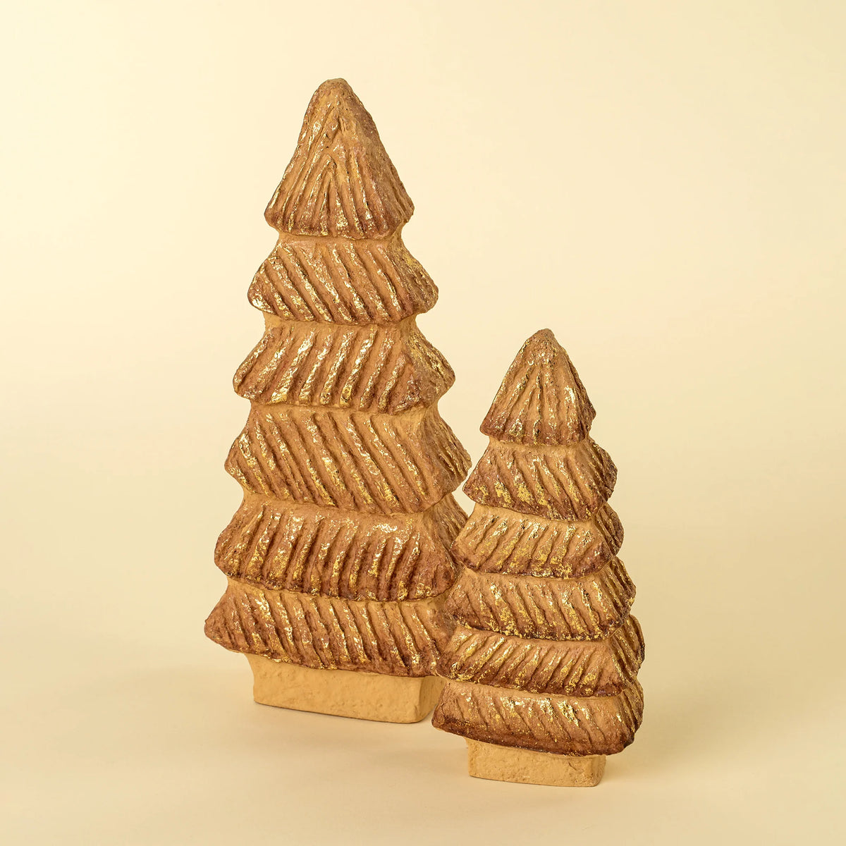 Petit arbre décoratif fait à la main | Papier mâché brun et or