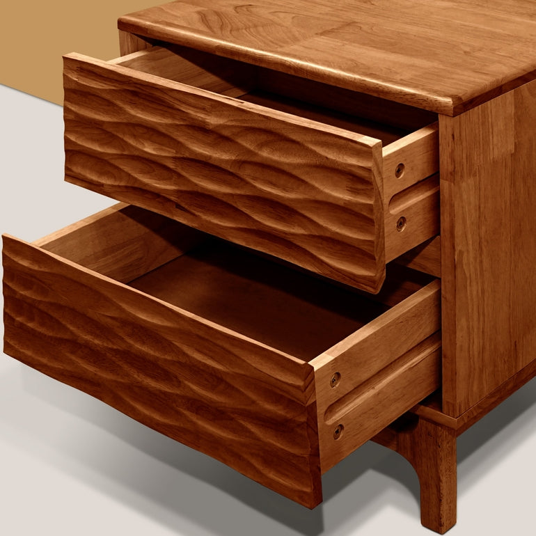 Table de chevet Elara en bois massif | 2 tiroirs | Bois d’hévéa FSC®