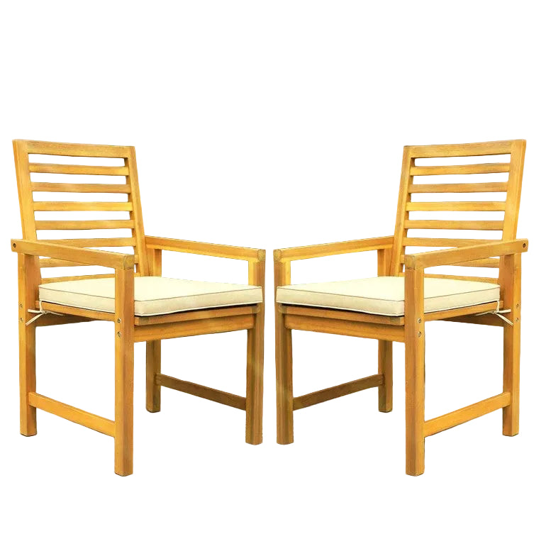Chaises d’extérieur Solara en bois d’acacia | Ensemble de 2 avec coussins