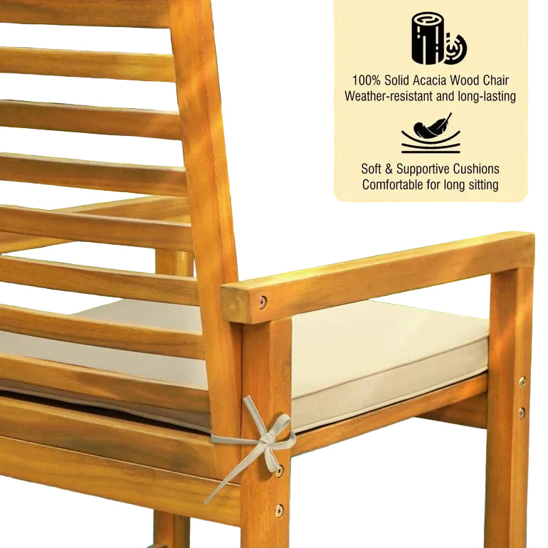 Chaises d’extérieur Solara en bois d’acacia | Ensemble de 2 avec coussins
