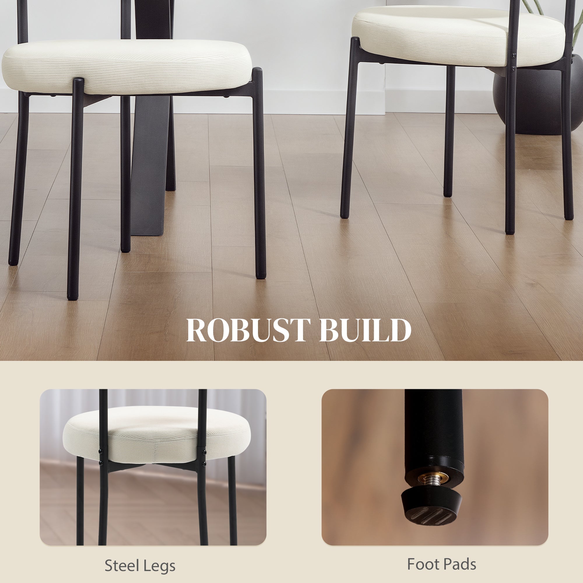 Chaises de salle à manger en velours côtelé | Ensemble de 4 | Beige