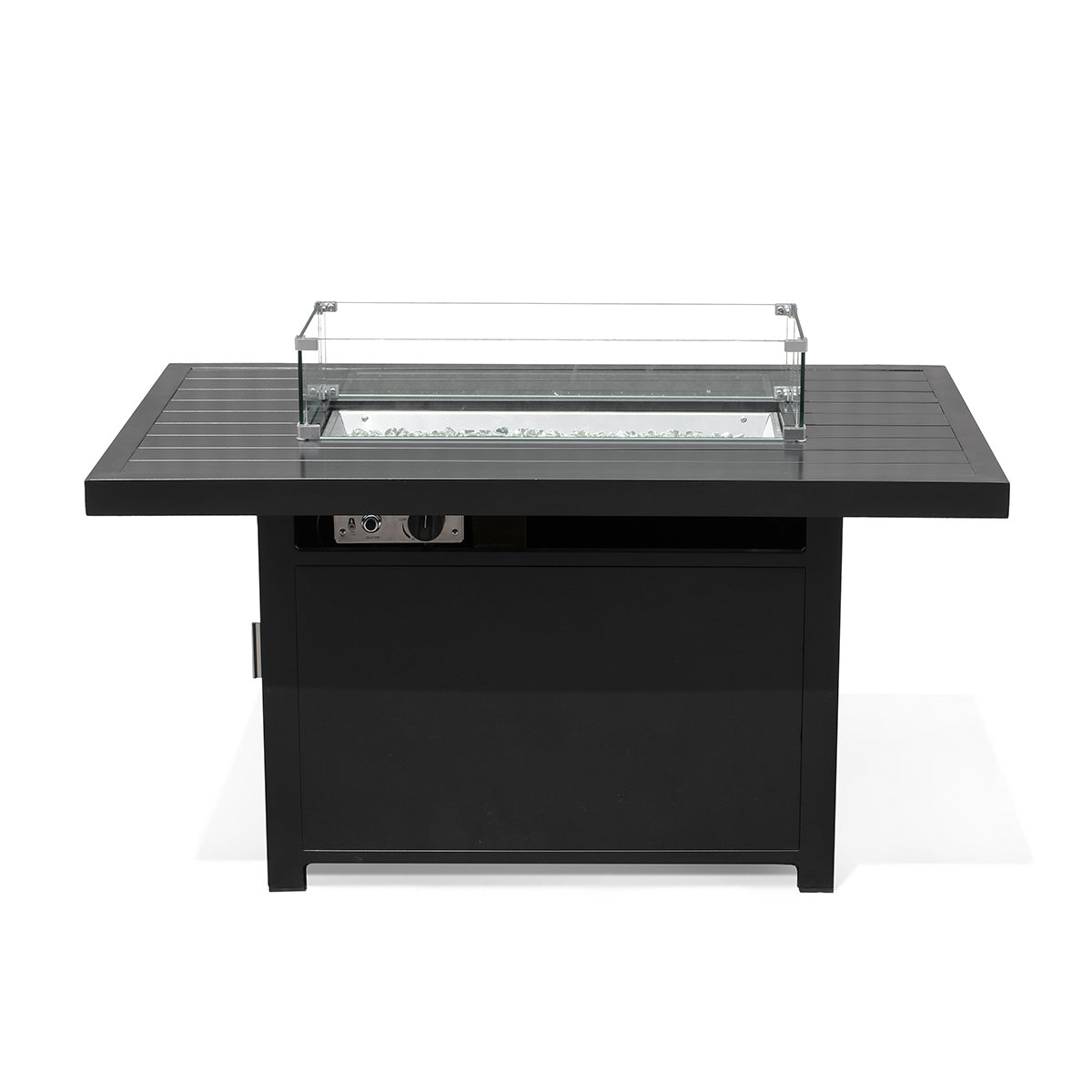 Table foyer extérieure rectangulaire de 48 po en aluminium thermolaqué avec foyer au propane, pare-vent en verre et couvercle Krikacy.
