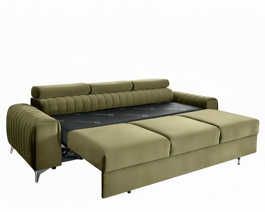 Canapé 3 places convertible Laurence en velours| Olive Green