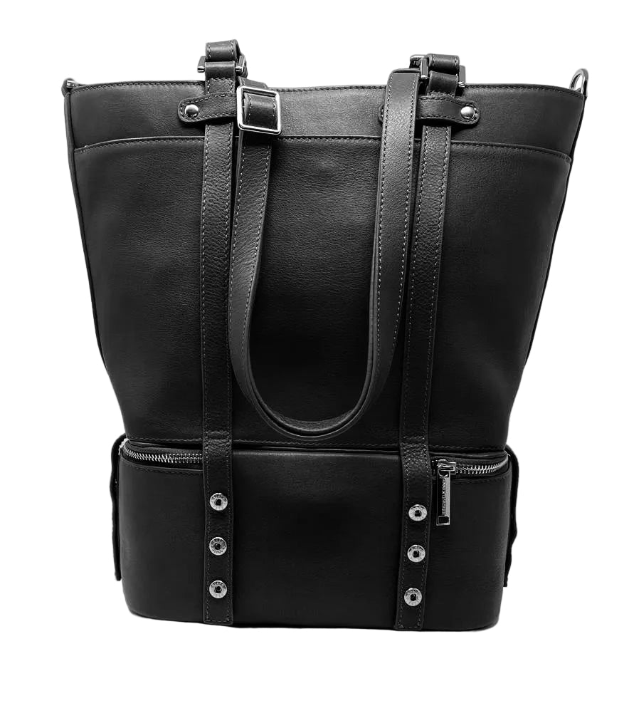 Sac fourre-tout 2 en 1 en cuir noir Charlotte | Section isotherme détachable