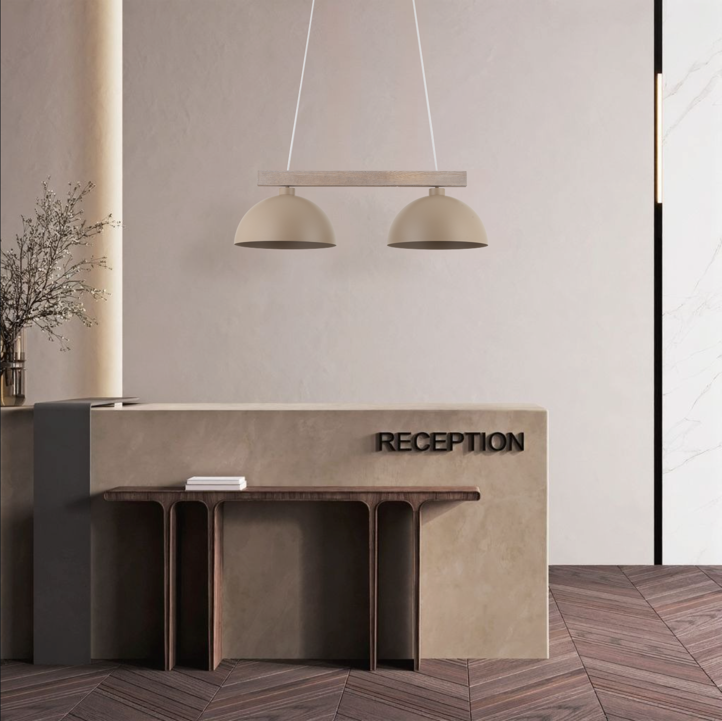 Lampe Suspendue Scandinave OSLO Beige | Suspension Design Industriel en Bois et Métal