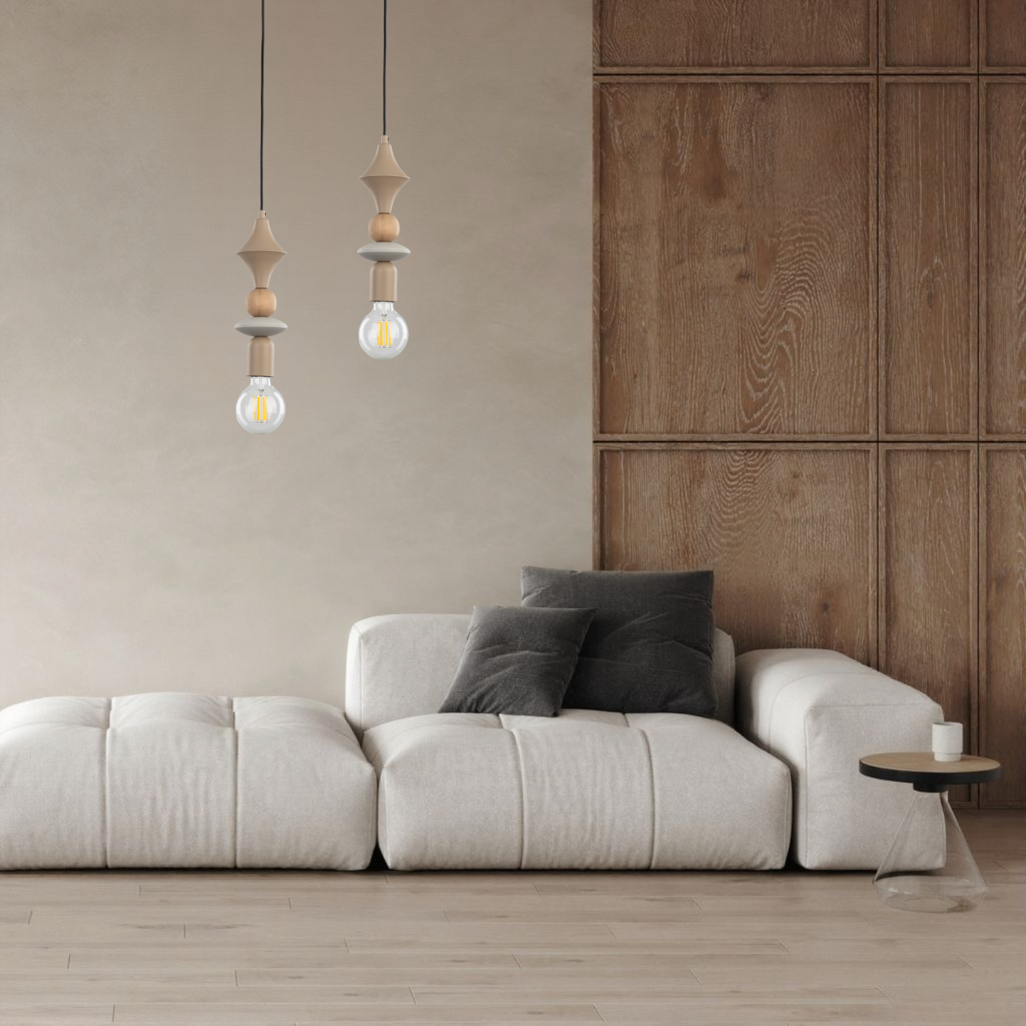 Lampe Suspendue Scandinave TOWER Beige | Suspension Moderne en Bois